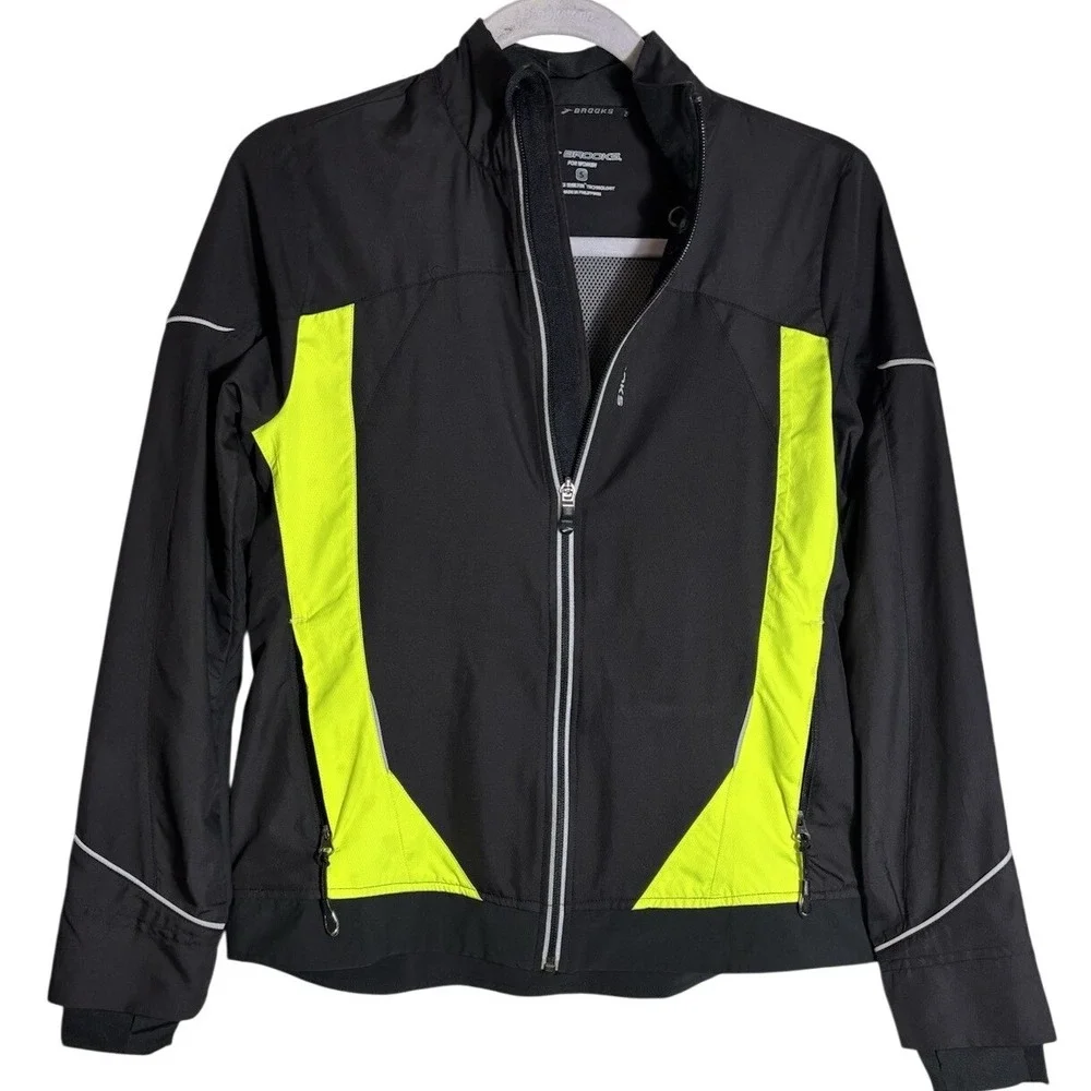Brooks Shelter Technology Full Zip Black/Neon Green Running Cycling Jacket Small